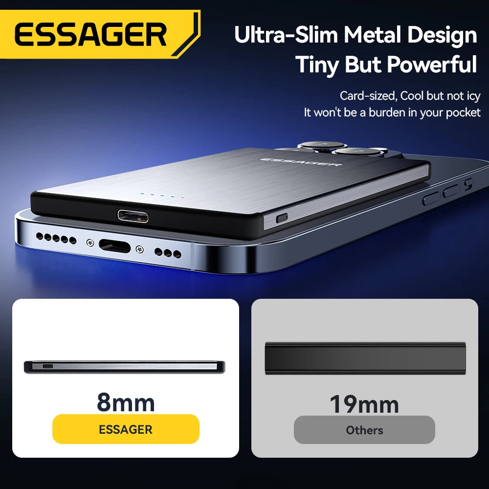 Essager Thin Wireless Magnetic Power Bank – Fast Charging for iPhone 16/15/14
