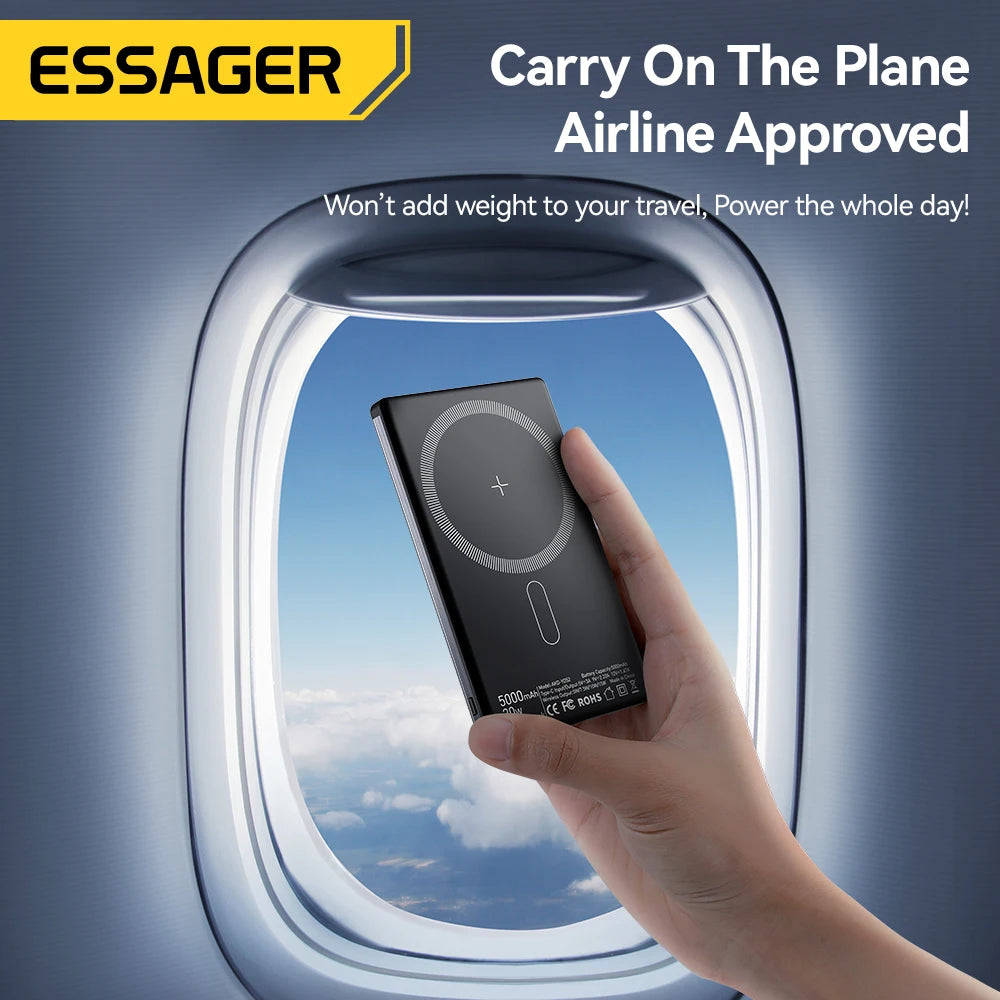 Essager Thin Wireless Magnetic Power Bank – Fast Charging for iPhone 16/15/14