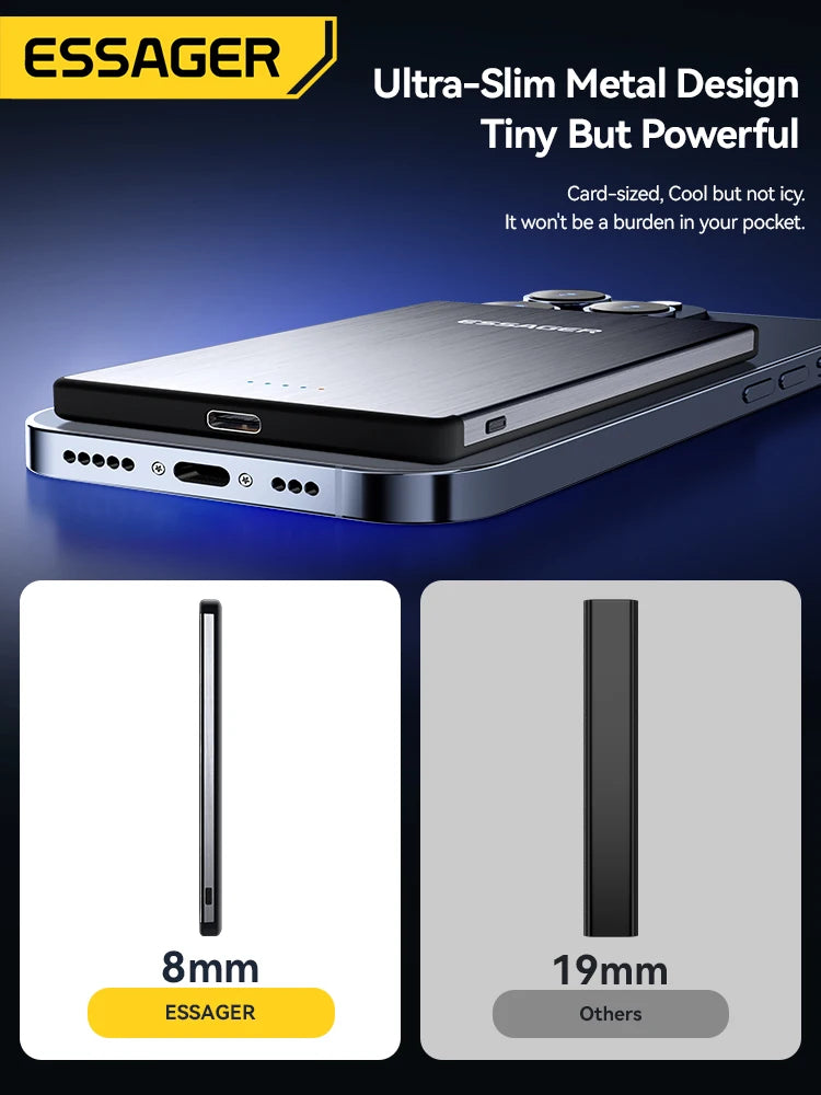 Essager Thin Wireless Magnetic Power Bank – Fast Charging for iPhone 16/15/14