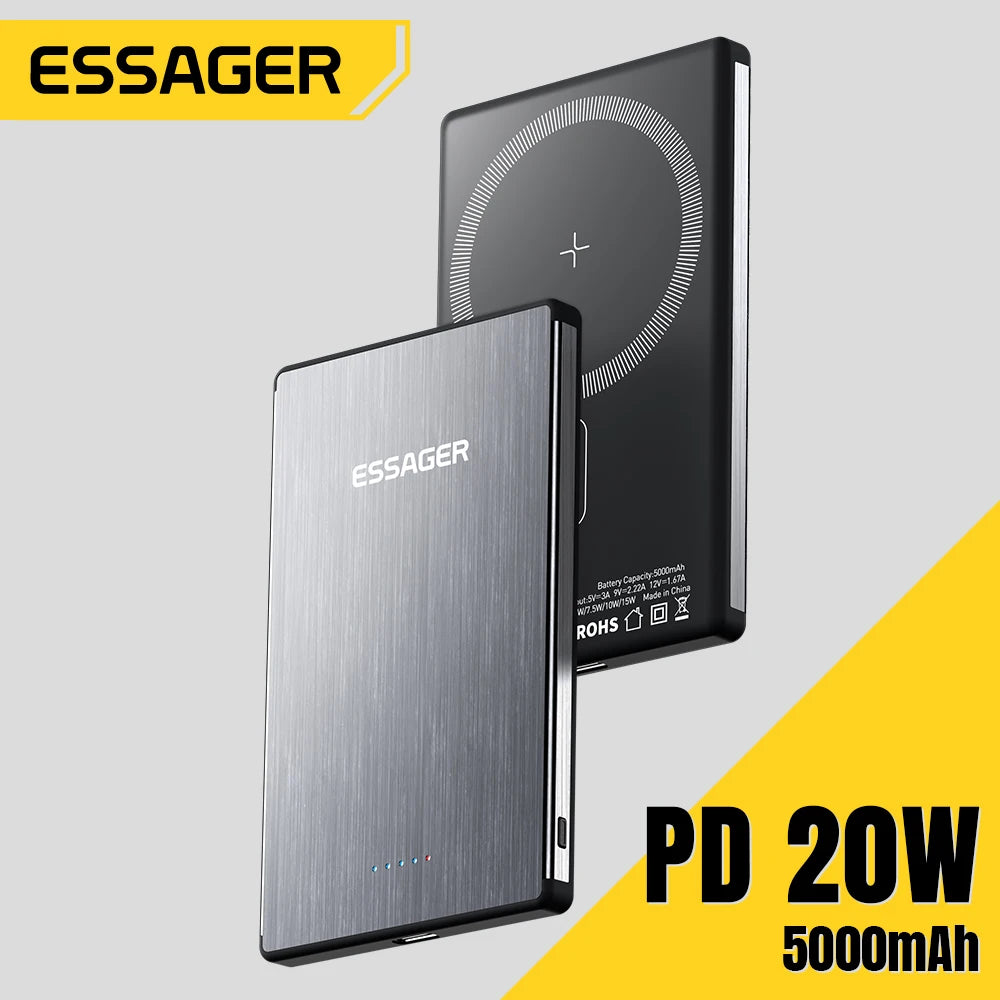 Essager Thin Wireless Magnetic Power Bank – Fast Charging for iPhone 16/15/14