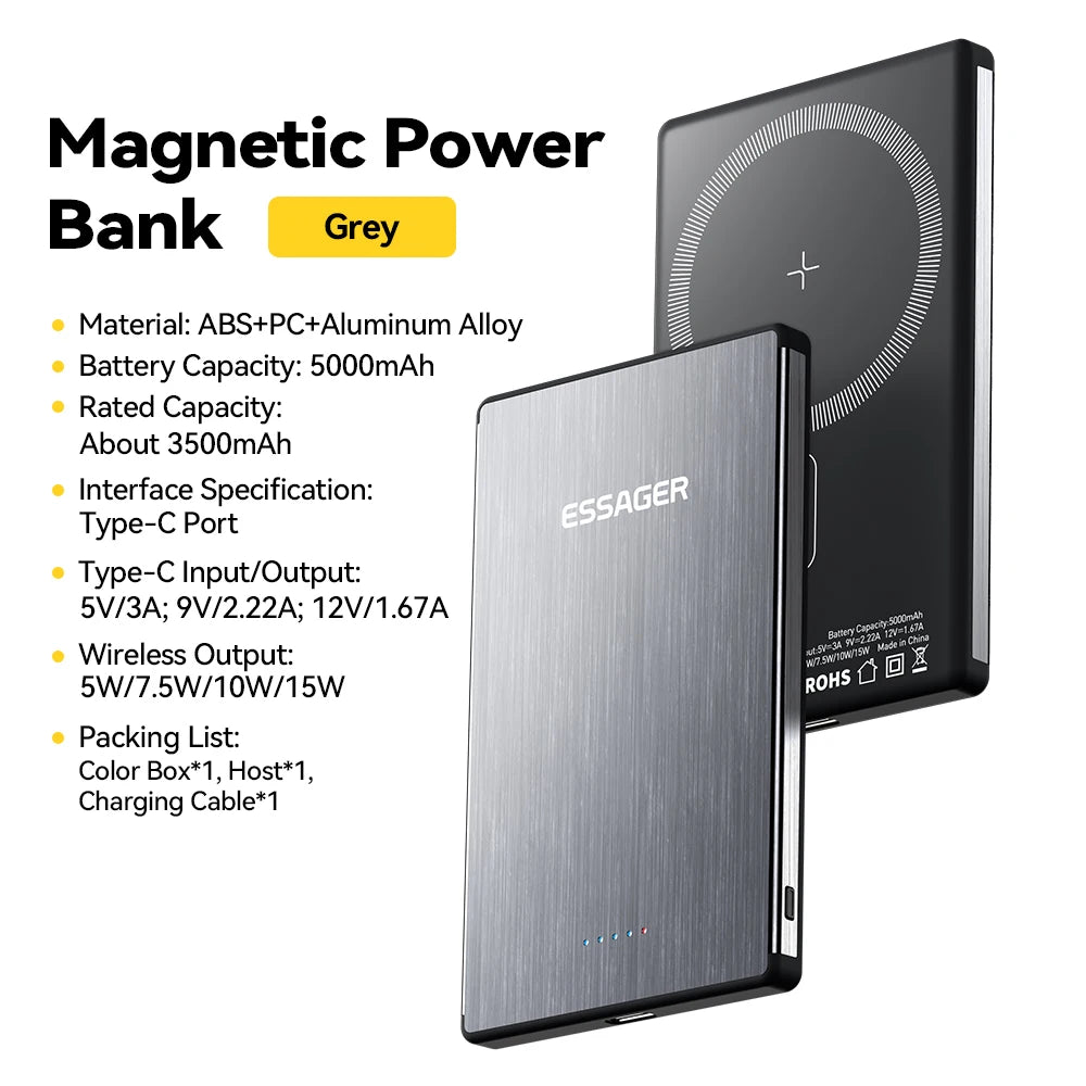 Essager Thin Wireless Magnetic Power Bank – Fast Charging for iPhone 16/15/14