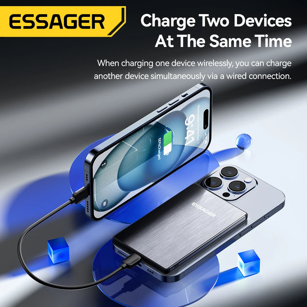 Essager Thin Wireless Magnetic Power Bank – Fast Charging for iPhone 16/15/14